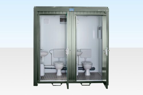 1+1 Double Mains Toilet 2.4m x 1.4m (RAL 6007) 1+1 Double Mains Toilet 2.4m x 1.4m (RAL 6007)