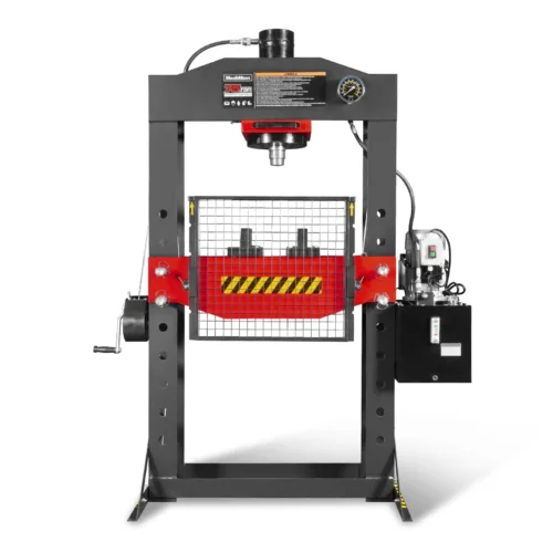 75 Ton H-Frame Electric Hydraulic Shop Press with Hand Winch, 110V Motor, Fully Welded Steel Frame, Safety Guard, Foot Pedal Control, HSP75E 75 Ton H-Frame Electric Hydraulic Shop Press with Hand Winch, 110V Motor, Fully Welded Steel Frame, Safety Guard, Foot Pedal Control, HSP75E